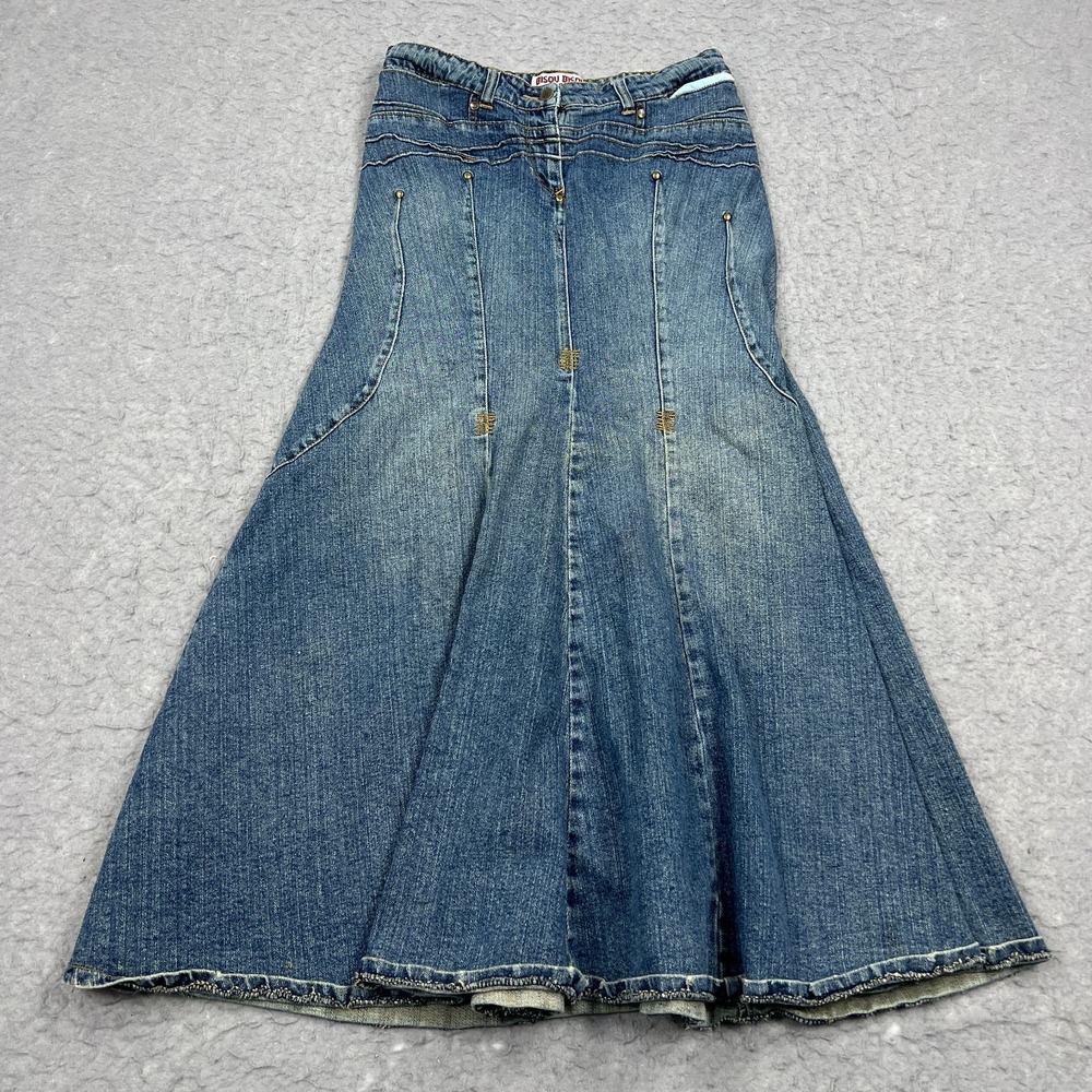 Bisou Bisou Jean Skirt Women's 12 Blue Denim Mermaid Flare Maxi VTG‎ Y2K 2000s